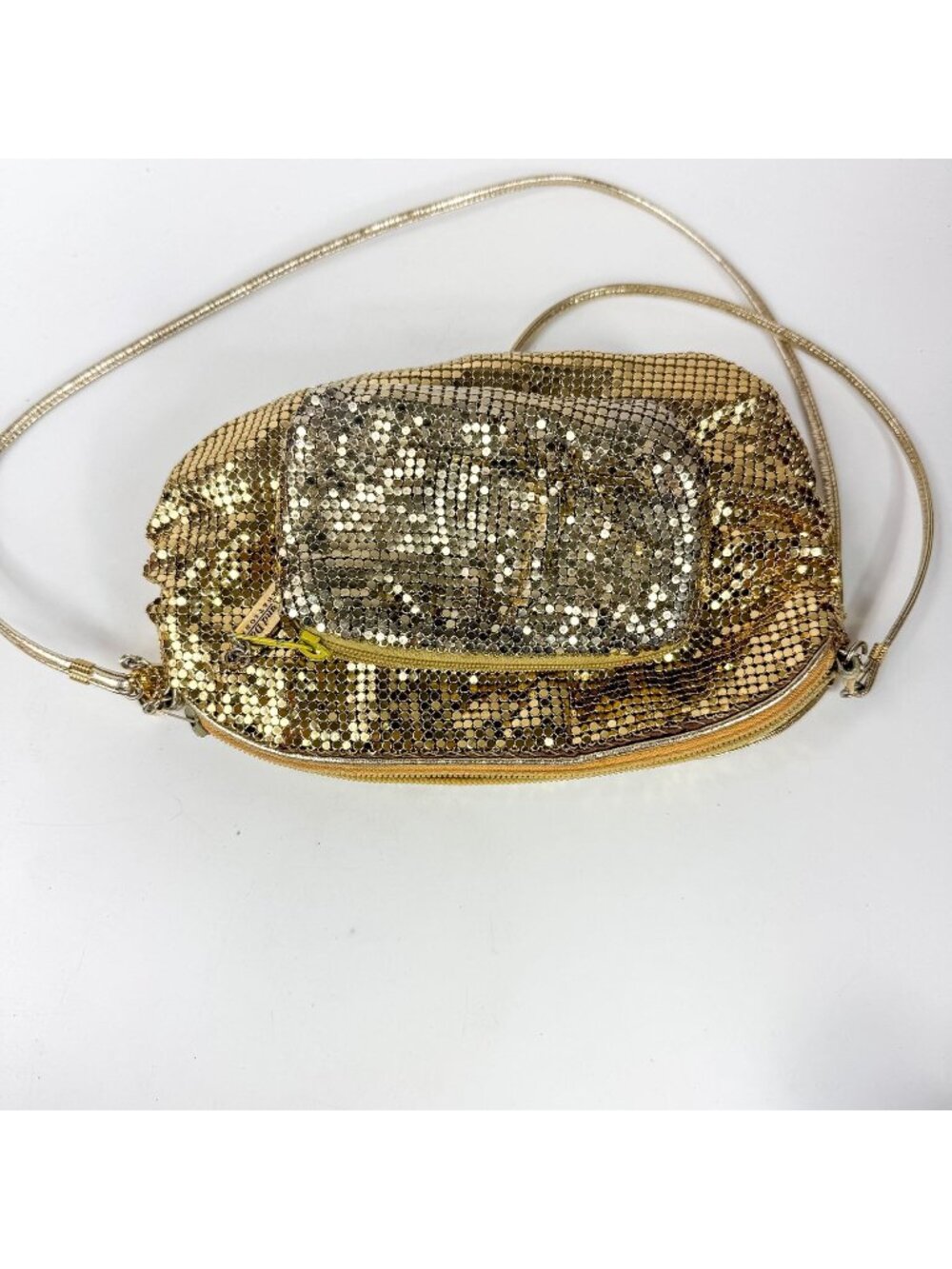 Vintage Whiting And Davis Gold Tone Mesh Shoulder Bag  Coin Purse Set 1980s